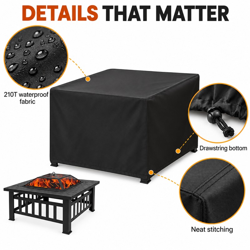 Waterproof Square Fire Pit Cover for Outdoor Protection – 210T