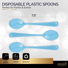 Blue Plastic Spoons Disposable 50 Pack, Heavy Duty Plastic Silverware, Plastic Cutlery Ideal for Hot and Cold Food, Plastic Utensils for Home Office School Party Picnics Weddings - SparkSettings