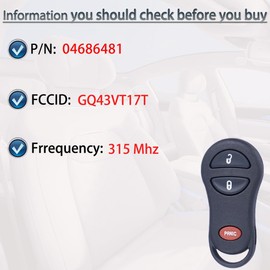 SUPALAND Key Fob Replacement Fits for Dodge Ram 1500 2500 3500 2002-2005, Chrysler Town Country Voyager 1999-2003,Dakota 2001-2004, Durango 2001-2003, Caravan 1999-2003 Remote Control GQ43VT17T