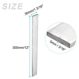 GLOKUUCA 304 Stainless Steel Flat Bar - 1 Pack Stainless Steel Trim Strips Sheet Filler Fits for Kitchen Tools DIY Crafts - 3/16" x 1 3/16" x 12" (T x W x L)