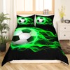Manfei American Football Duvet Cover Set Green Flame Soccer Bedding