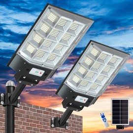 CAHOUGSMT Solar Street Lights Outdoor Waterproof, 8000W Solar Flood Light with Motion Sensor Dusk to Dawn Commercial Parking Lot Light 2 Pack
