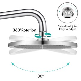 Rainfall Shower Head Fixed Showerhead 9.6-Inch Round Bathroom Rainhead Overhead Waterfall Shower Head with Adjustable Swivel Ball Joint | G1/2" Universal Fitting | ABS Chrome-White