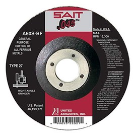 SAIT Abrasive Cut Off Wheels A60S Type 27 (42) Grinder Cutting Wheel 4-1/2 inch x 7/8 inch Arbor QTY 10