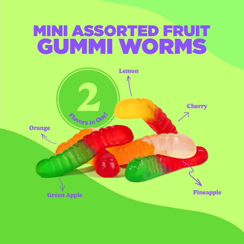 Albanese Candy Mini Assorted Fruit Gummi Worms Gummi Candy, Assorted