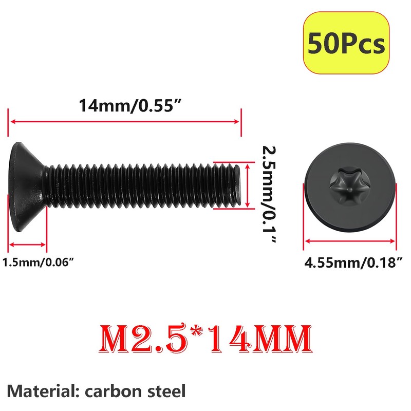 Qrity 50 Pcs Countersunk Head Torx Screws M2.5 x 14mm