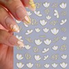 Kabwea 4 Glitter Nail Stickers with Three-Petal Design, Nail Stickers