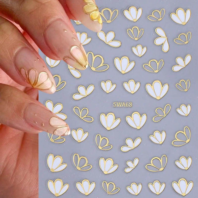 Kabwea 4 Glitter Nail Stickers with Three-Petal Design, Nail Stickers