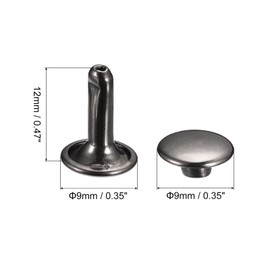 sourcing map 100 Sets Leather Rivets, 9mm Double Cap Rivets 12mm Height Metal Studs Rivet for Leather Craft Repair DIY Purse Belts Bags Shoes, Gun-Black