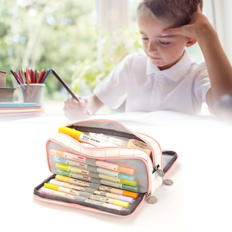 Large Capacity Pencil Case Multi Pocket Double Opening Cute Stationery