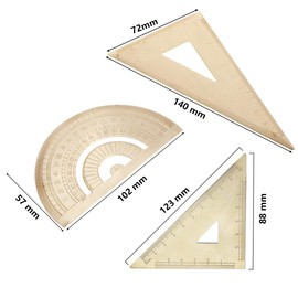 Metal Ruler Set - Students Golden Triangular Plate & Semicircle Protractor, Drawing Tool, School and Office Supplies