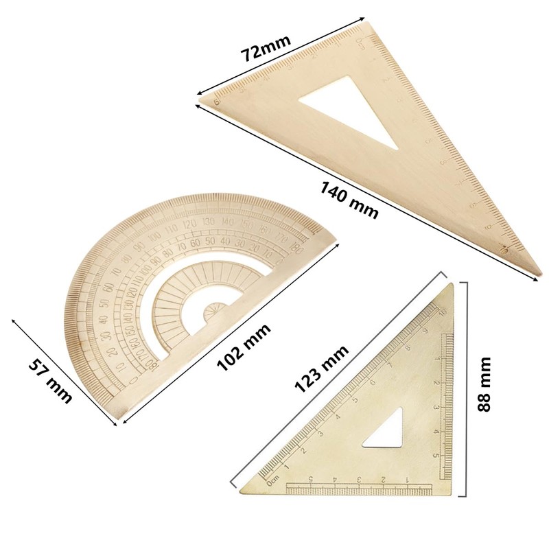 Metal Ruler Set - Students Golden Triangular Plate & Semicircle