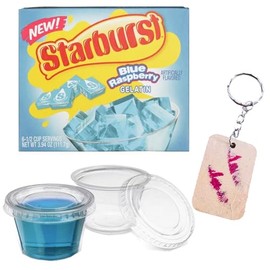 Star * Burst Gelatin Shot Pack of 1 Box of Blue Raspberry - Treat - 50 1oz Shot Cups 50 lids - Squeezable Perfect Summer treat - Jello Shots - Gelatine Shot - Incldes Exclusive PaLiSoL CREATiONS Keychain