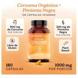 Seremony Crcuma Orgnica  Pimienta Negra 180 Caps Veganas Sabor Sin sabor                                                                              