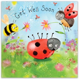 Twizler Get Well Soon Card with Ladybug – Sympathy Card – Thinking of You Card – Cute Card – Feel Better Card – Get Well Soon Card For Kids - Get Well Soon Gifts