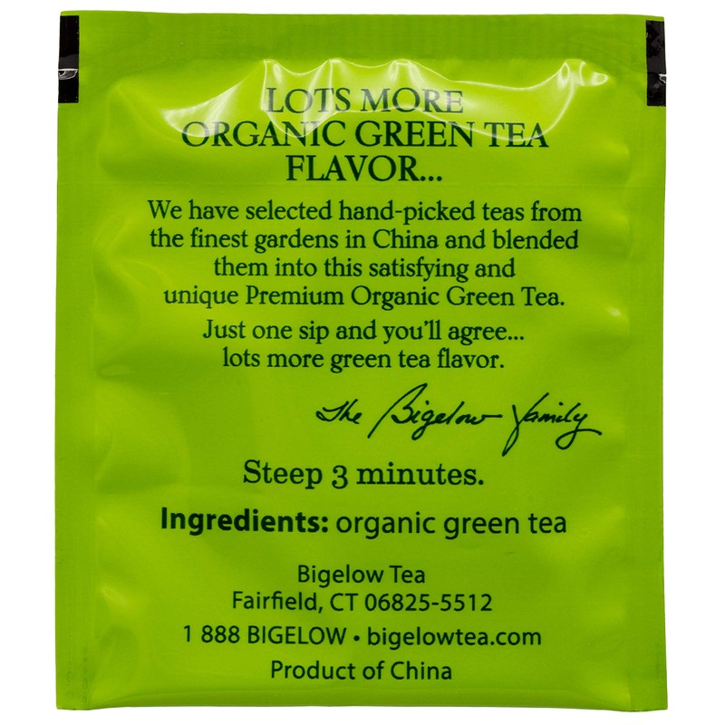 Bigelow Premium 100-Percent Organic Green Tea 150-Count Box, Individually Wrapped