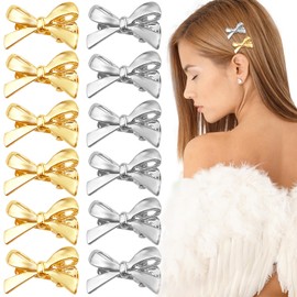 12PCS Metal Side Bang Bow Hair Clips for Women,Mini Cute Bowknot Hair Claws,Small Hair Bows, Tiny Bows for Hair, Mini Gold Hair Clips, Cute Simple Bow Hairpins Barrettes Fashion Party Hair Accessories