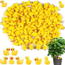 FLZONHUT Mini Duck Resin, Pack of 100 Mini Duck Figures, Cute Duck Decoration, Small Yellow Duck, Small Resin Duck, Yellow Mini Duck Figures for Aquariums, Dollhouse Decoration, Potted Plants