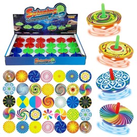 24 PCS Light Up Mini Spinning Tops LED Hand Spinners Toys with Colorful DIY Stickers Design Your Own - Novelty Bulk Stocking Stuffers Party Favors