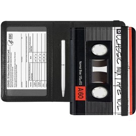 Rossy Passport and Vaccine Card Holder Combo,Passport Holder with CDC Vaccination Card Slot Leather RFID Blocking Wallet Travel Documents Organizer Protector Cover for Women Men,Retro Audio Cassette