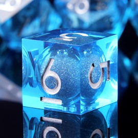 YEMEKO Handmade Liquid DND Dice Set, Liquid Core DND Dice Quicksand Ball, 7 Accessories Dice for Dungeons and Dragons, RPG Polyhedral Resin Sharp Edge Dice Roleplaying （Liquid Blue ）