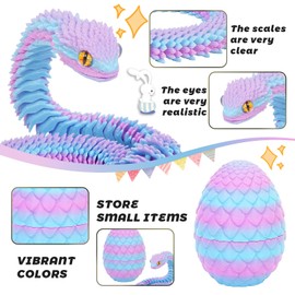 Yearsahrk 3D Gedrucktes Schlangen Drachenei Flexibel 3D Drache Tiere Schlangen Spielzeug Oster körbchen Füller Home Office Dekor Snake Toys (2 Stück.A)