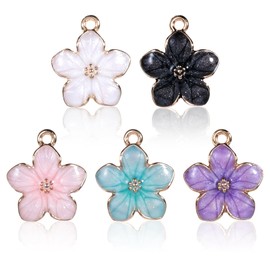 Piriuuo Pack of 25 Enamel Flower Pendants, Jewellery Making Pendants Flowers Colourful Flowers Themes Flower Charms Daisy Cherry Dangle Alloy Charm for Necklace Earring Bracelet DIY Crafts