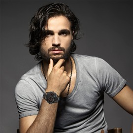 JewelryWe Military Watch for Men Dual Time Zone Big Dial Quartz Watch Cool Punk Leather Wristwatch, for Fathers Day