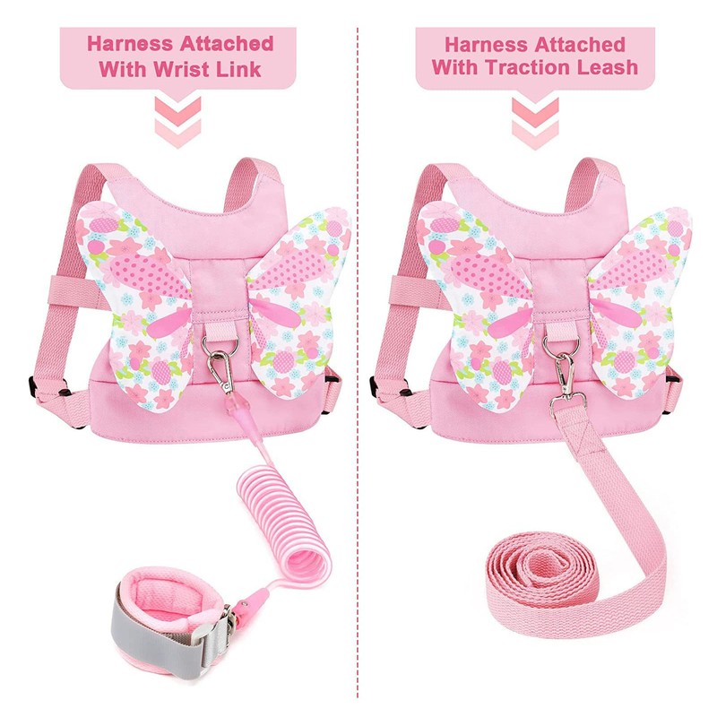 Toddler Harness Leashes with Retractable Wrist Link Pink 1.5M Rope