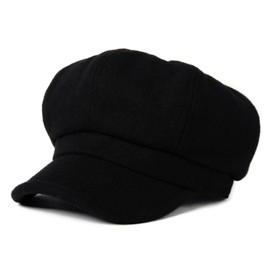 Comhats Winter Newsboy Cabbie Cap for Women Baker Boy Hat Satin Lined Brim Ladies Wool Visor Black Large