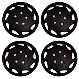 Tuningpros WC3-15-807-B - Pack of 4 Hubcaps - 15-Inches | Black | Style 807 Style Snap-On (Pop-On) Type Matte Black Wheel Covers Hub-caps