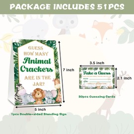 HEZNZXQ Find How Many Animal Crackers Guessing Game, Safari Jungle Animal Baby Shower Game Cards, Woodland Animals Baby Shower Favors Supplies Decorations, 50 Cards and Matching Standing Sign-A01