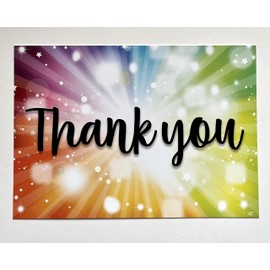25x Rainbow Burst Design Thank You A6 Landscape Greetings Postcard Note Cards 25 Pack NO Envelopes NHS Adults Children Gratitude Thanks