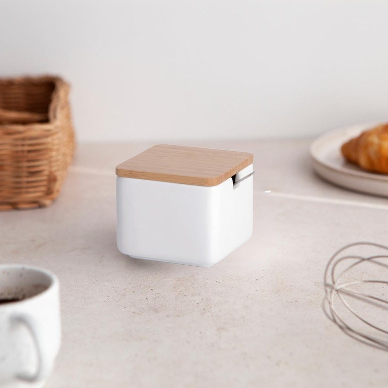 KOOK TIME Ceramic Sugar Bowl with Bamboo Spoon and Lid