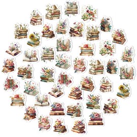 Bookish Stickers, Obujopal 46Pcs Floral Book Stickers for Junk Journal Scrapbooking Bullet Journal DIY Decoration Planners Diary Notebooks Album Laptop Phone Cases Kindle Art Crafts