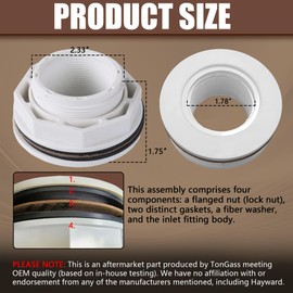 TonGass (1-Pack) 1 1/2" Above Ground Pool Inlet Return Fitting with Locknut Gasket Famale Inlet Pipe (FIP) Thread Exact Replacement for Hayward SP1023 Swimming Pool Replacement Inlets Return Fitting