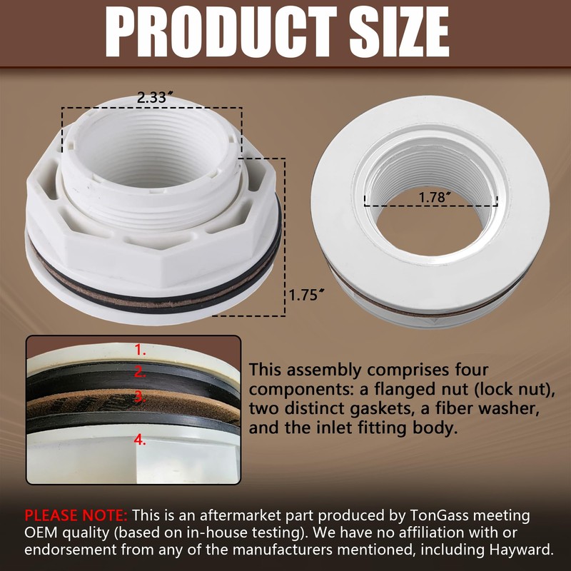 TonGass (1-Pack) 1 1/2" Above Ground Pool Inlet Return Fitting