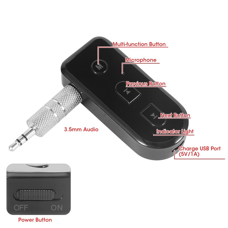 Wireless Bluetooth Audio Receiver Car 3.5mm Aux Jack Music Adapter