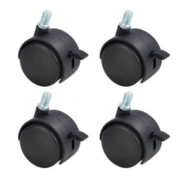 1.5in(38.1mm) Plastic Swivel Caster for Furniture, Swivel Furniture Wheels Replacements with Threaded Stem and Brake, Floor Protecting Nylon Office Chair Swivel Wheels 4 Sets