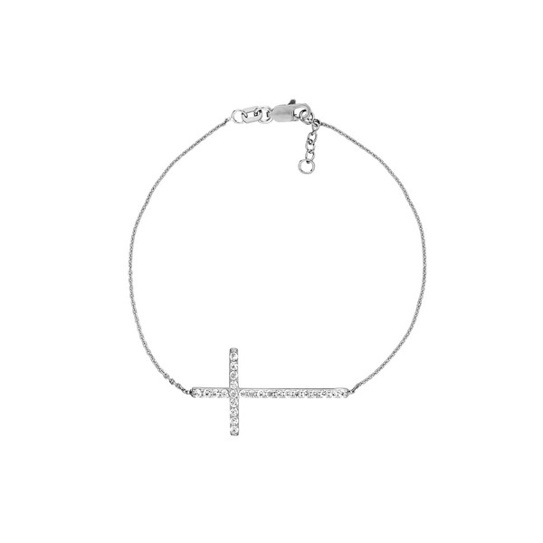 JewelryWeb 925 Sterling Silver Side ways Adjustable Cubic Zirconia Religious