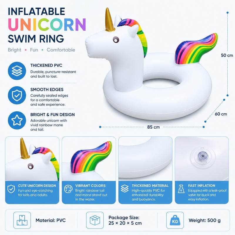 Inflatable Unicorn Pool Float for Summer Fun – Thick PVC