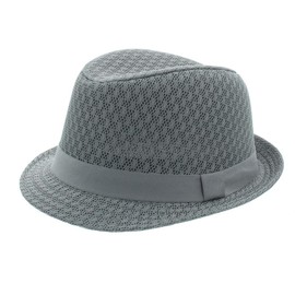 Milani Summer Breathable Mesh Fedora Short Brim Hat with Matching Band Gray