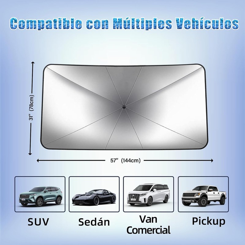 Parasol para Auto Plegable Tipo Sombrilla 79x140 cm con Protección