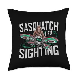 Bigfoot Riding UFO Extraterrestrial Sighting, NJ Drone Throw Pillow
