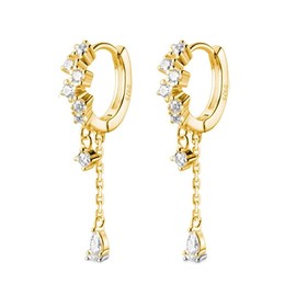 TOEECY Earrings Silver 925 Cubic Zirconia Hanging Earrings with Chain Gold Plated Earrings Dangle Hoop Earrings Minimalist Earrings for Women Girls Gift, Sterling Silver