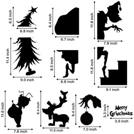 Feuid Gniea 8Pcs Green Christmas Monster Cartoon Window Clings Decals, Christmas Party Removable Stickers for Glass Windows, Birthday Party Supplies Holiday Home Decorations