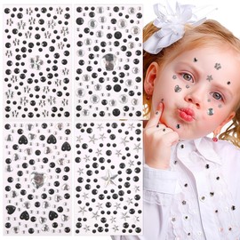 Gem Stickers, Star Heart Flower Round Small Sticker for Kids Adults, Glitter Cute Sticker for Crafts, Face Eye Body Makeup DIY Decoration, Sparkling Acrylic Rhinestones Jewel Stickers 4PCS (Style 2)