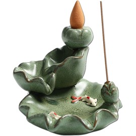 Taasmoog Backflow Incense Burner, Lotus Shaped Ceramic Incense Holder for Yoga Meditation