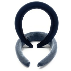 TRESSDY Pack of 2 Padded Velour Headbands for Women and Girls for Hair Thick Velvet Headbands Fashion Hair Bands Hair Band for Women Hair Accessory (Grey + Black)