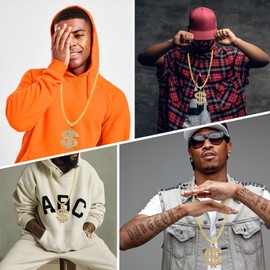 Gold Chain Men's Dollar Pendant Chain Hip Hop Dollar Necklace Hip Hop Dollar Necklace Costumes Hip Hop Punk Gold Chain Carnival Birthday Gift for Men Women, Zinc